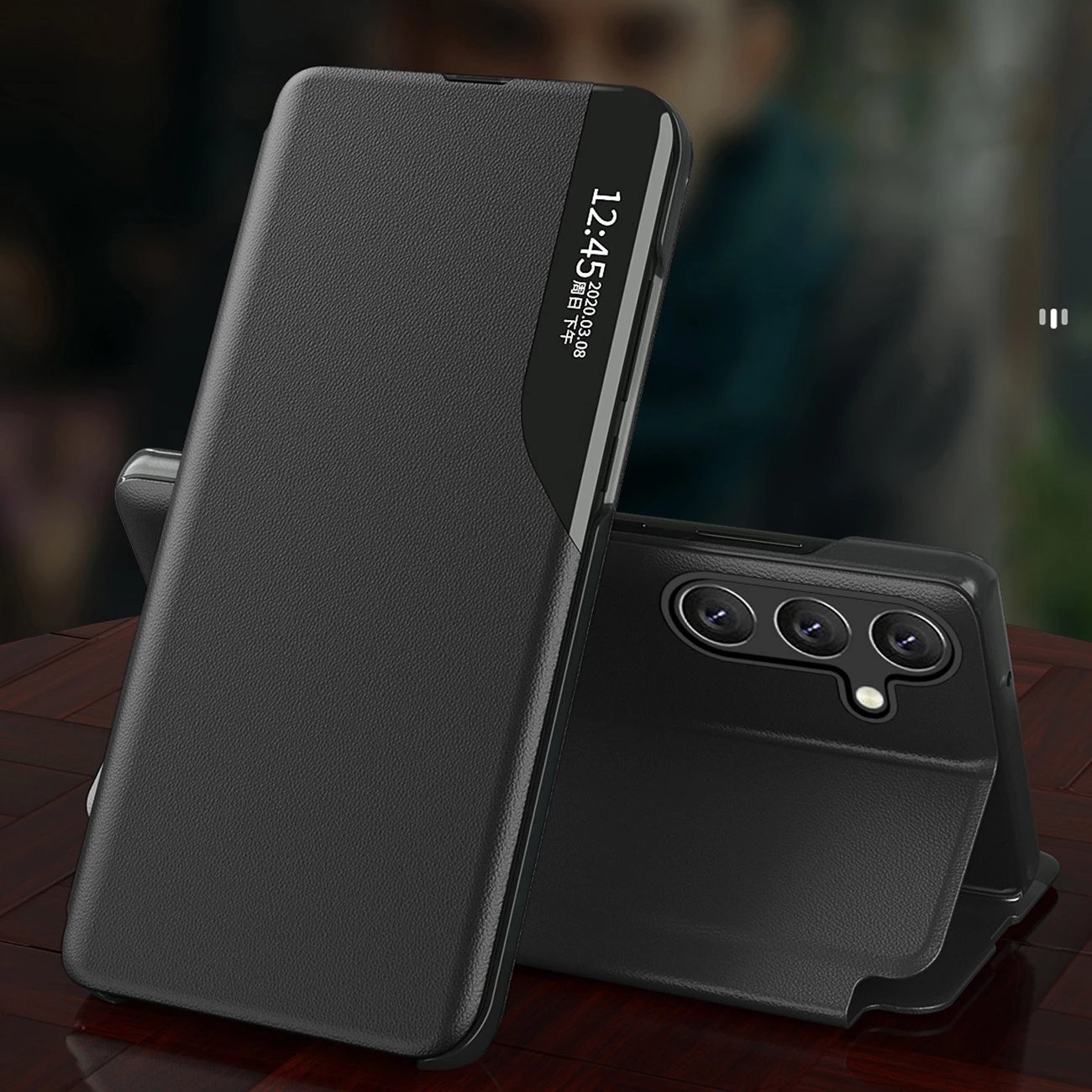 Mbështjellës Hurtel Eco Leather View Case për Xiaomi Redmi Note 12 Pro / Poco X5 Pro 5G, me qëndrim, i zi