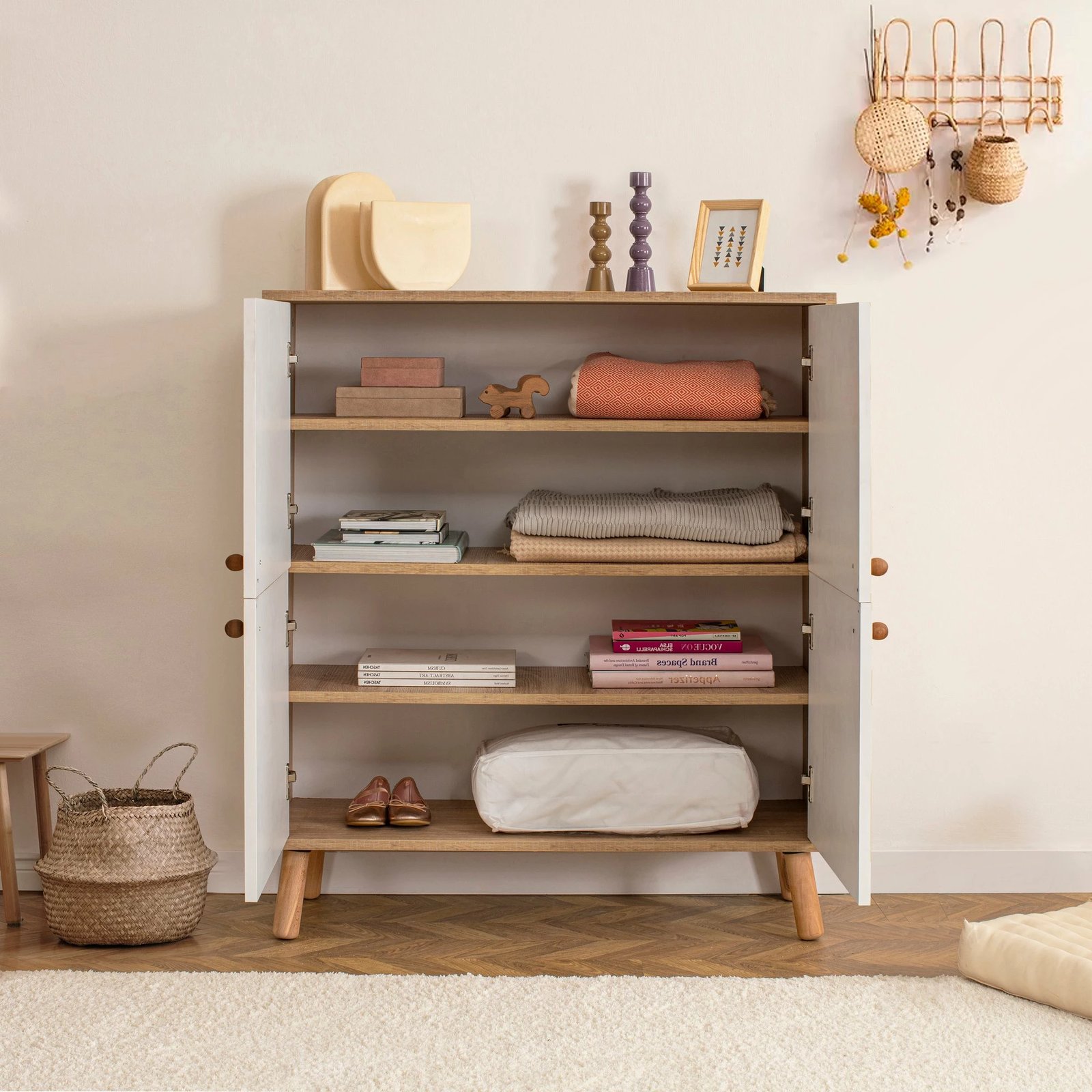 Dollap multifunksional Hanah Home, Multilüx Posy, ngjyrë sonomo, e verdhë dhe e bardhë