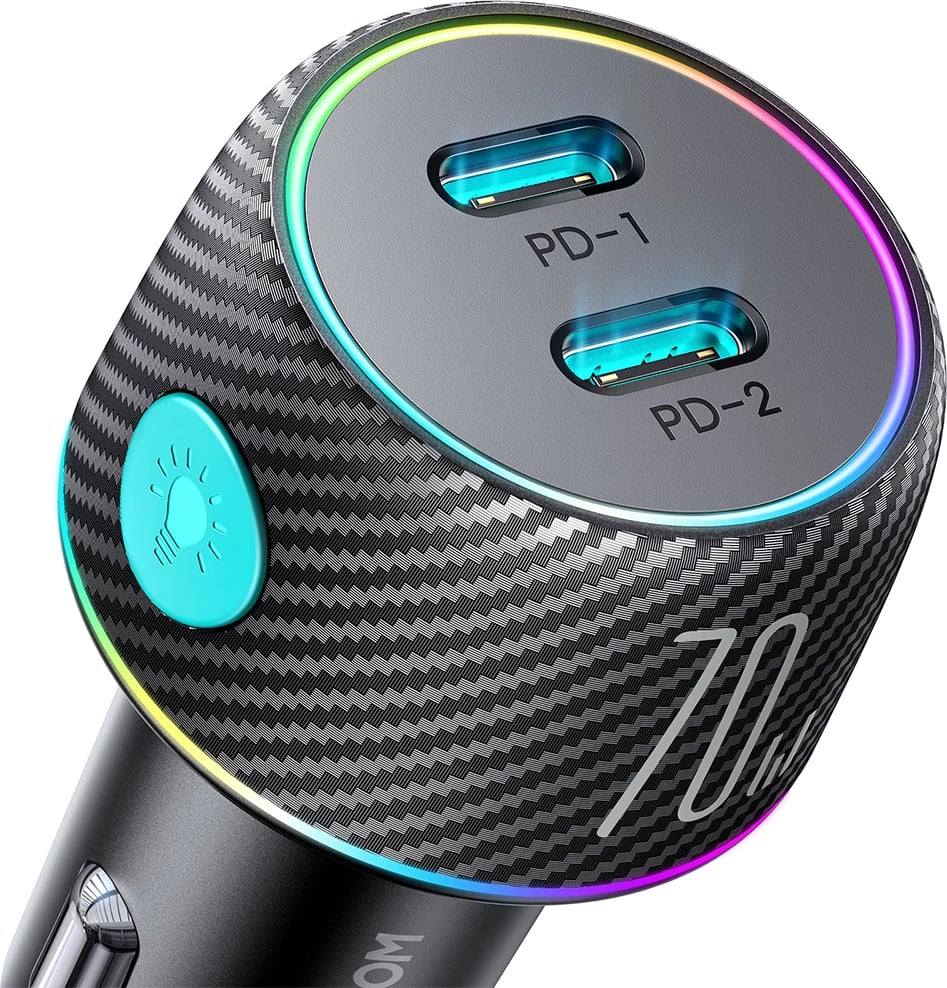 Karikues veture Joyroom JR-CCN02, 2x USB-C, 70W, me ndriçim LED, i zi