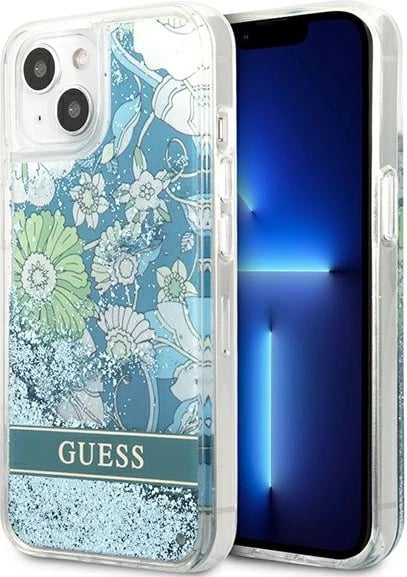 Mbështjellës Guess GUHCP13SLFLSN për iPhone 13 mini 5.4", Flower Liquid Glitter, Gjelbër