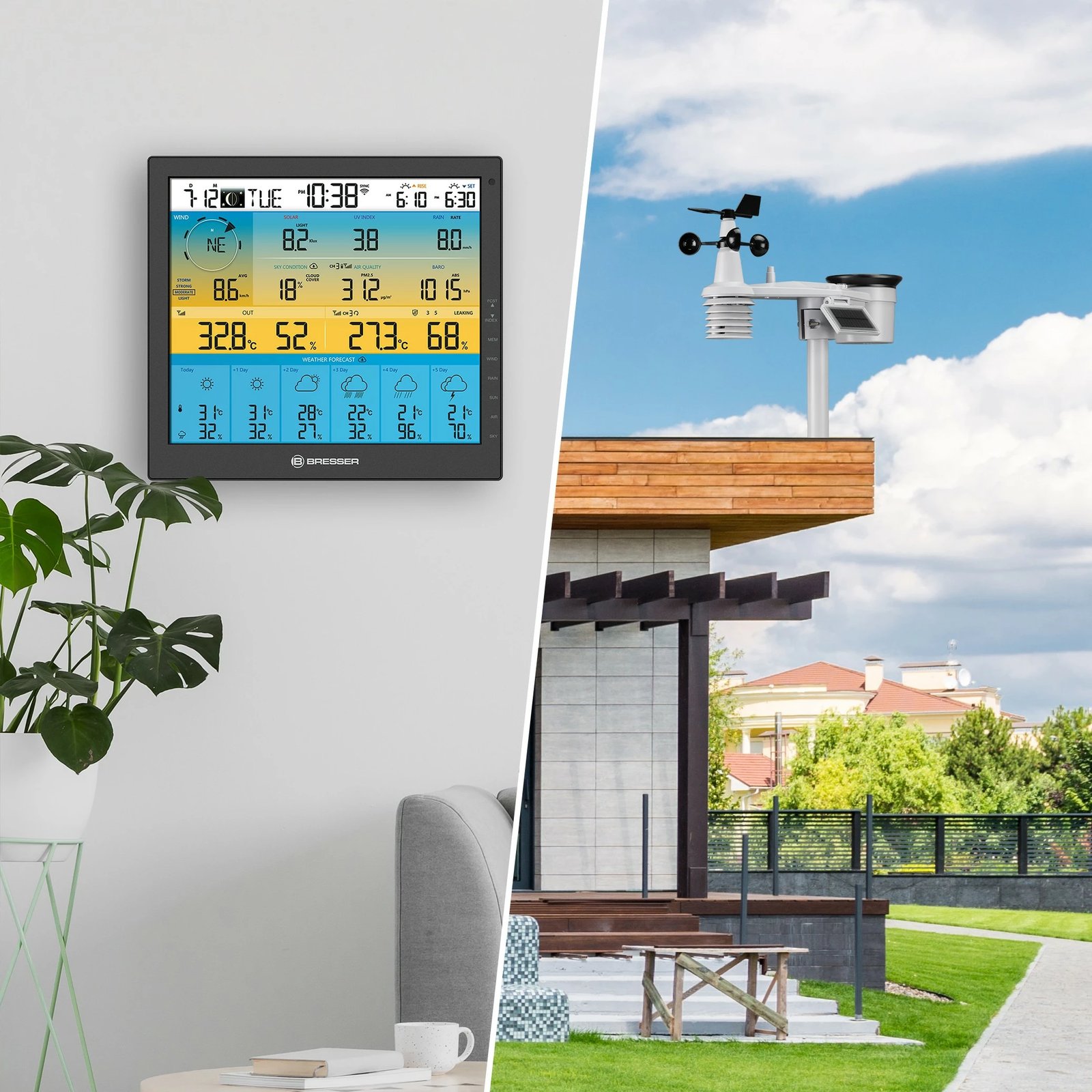 Stacion moti Bresser Wetter Center 7-in-1 solar 6-Tage 4cast Pro SF, i bardhë Stacion moti Bresser Wetter Center 7-in-1 solar 6-Tage 4cast Pro SF, i bardhë
