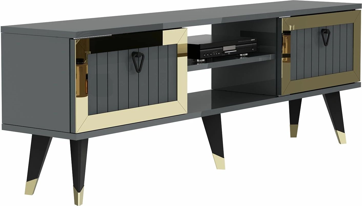 Komodë për TV, Skye Decor, ngjyrë antracit dhe ari, Lidya