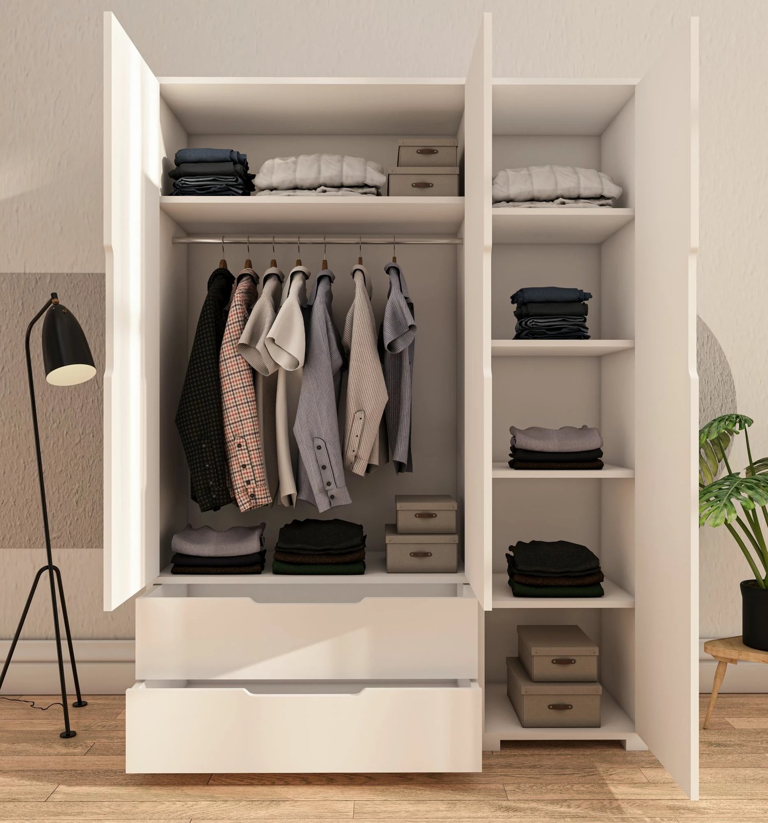 Dollap rrobash Skye Decor, Flora 137, ngjyrë e bardhë