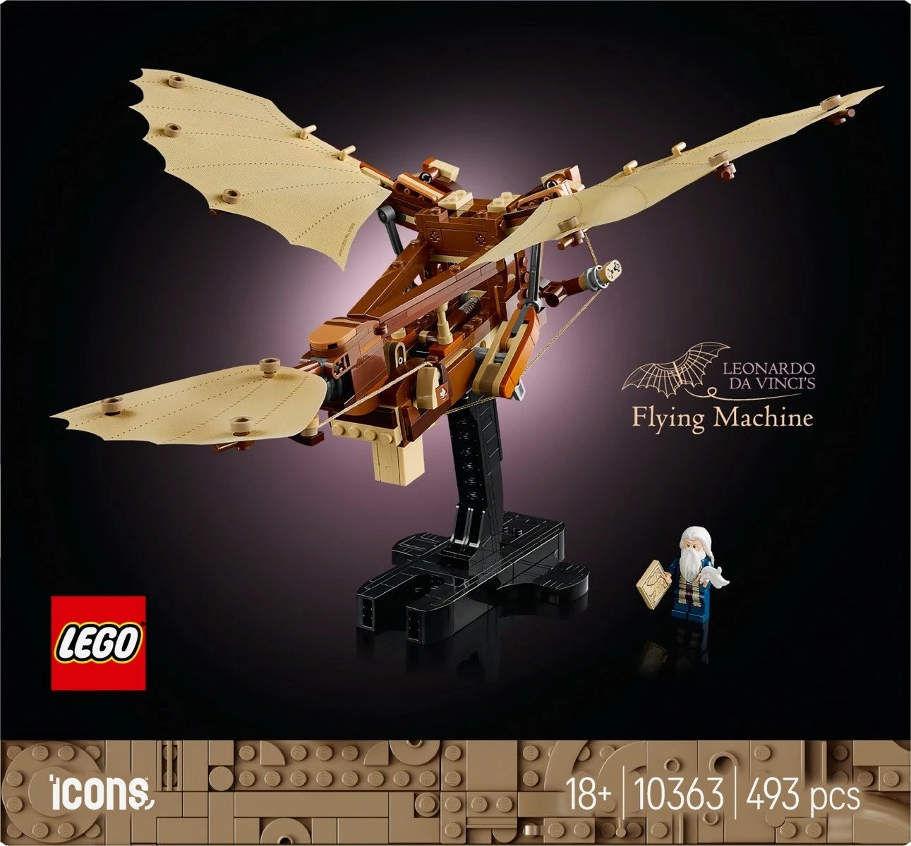 Set ndërtimi LEGO Icons 10363 Leonardo da Vinci Flying Machine, 493 pjesë, kafe/bezhë