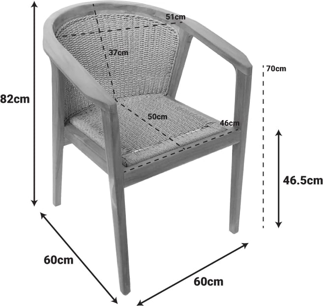Karrige Granny, dru tik, litar sintetik, ngjyrë natyrale, 60x60x82cm