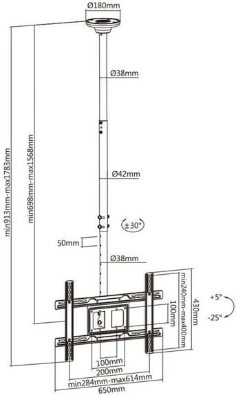 Mbajtëse tavani për TV Maclean MC-803, për 23-100 inç, e zezë