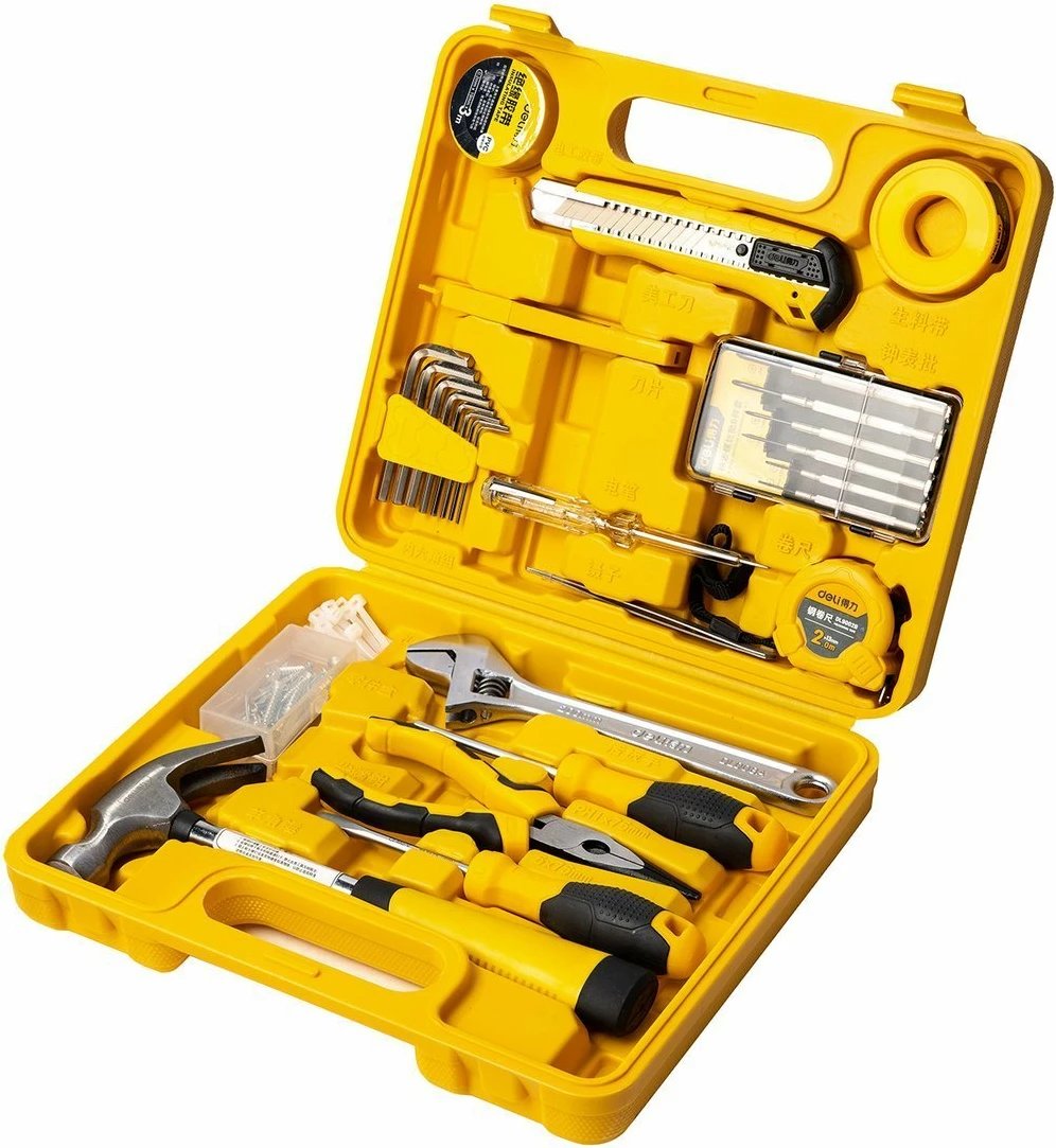 Set veglash Deli Tools EDL1028J, 28 copë, me kasë, e verdhë
