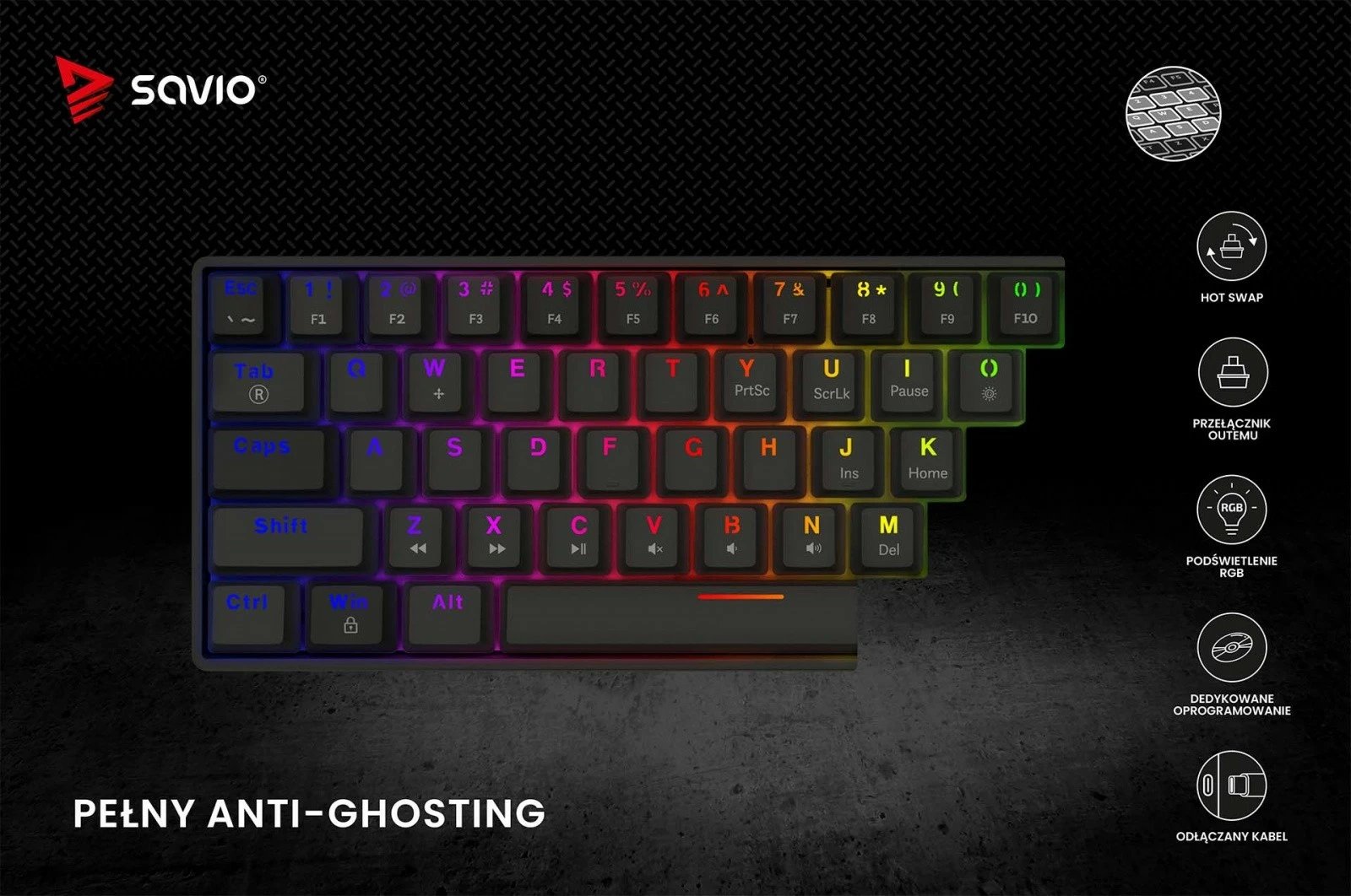 Tastierë mekanike Savio Blackout X2, OUTEMU Red, 60%, me ndriçim ARGB, e zezë