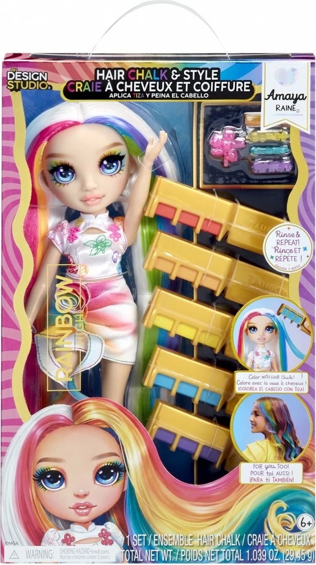 Kukull Rainbow High Amaya me set për stilim flokësh, 11 inch, me ngjyra të ndryshme