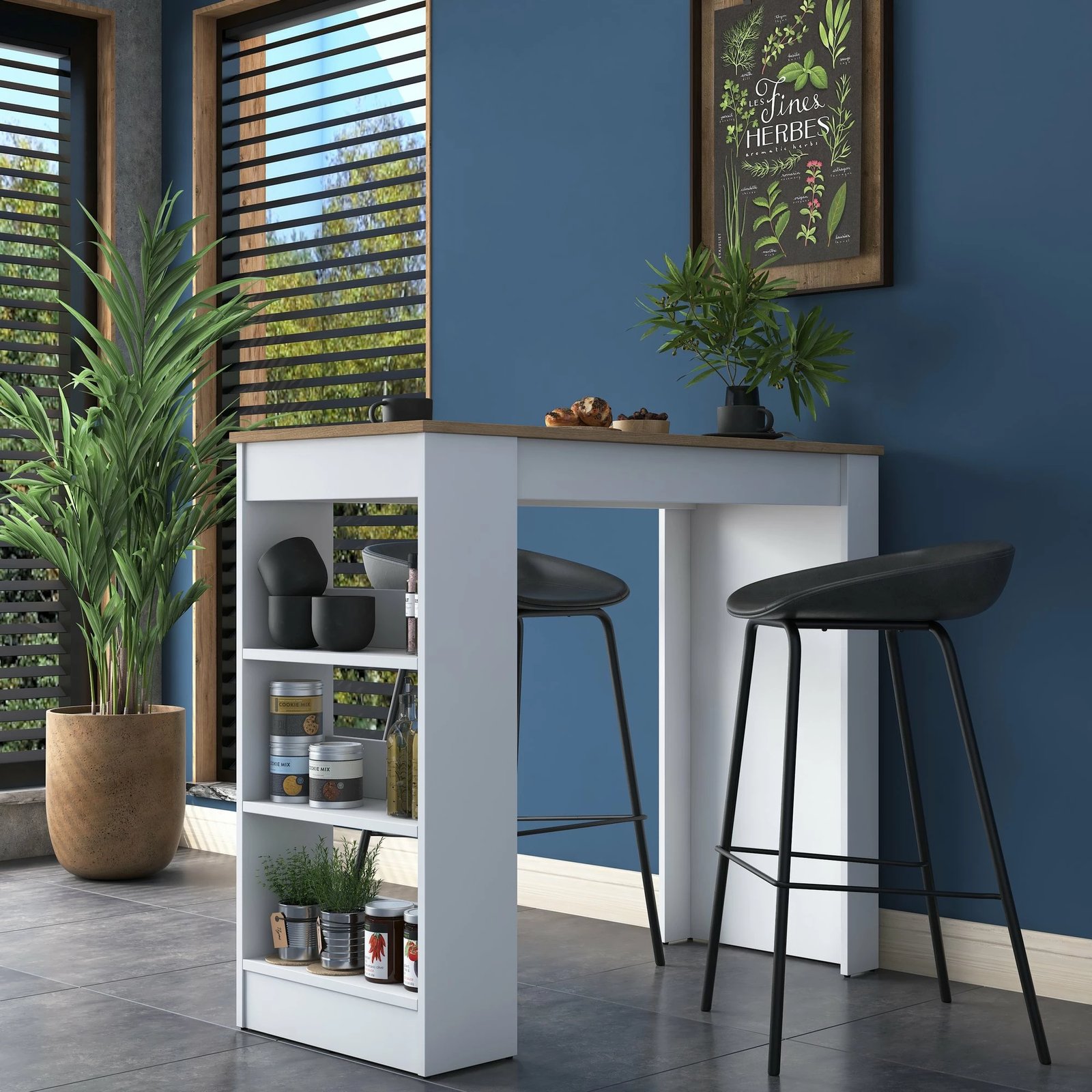 Tavolinë kuzhine skandinave, ngjyrë arre dhe e bardhë, JA103 - 2345