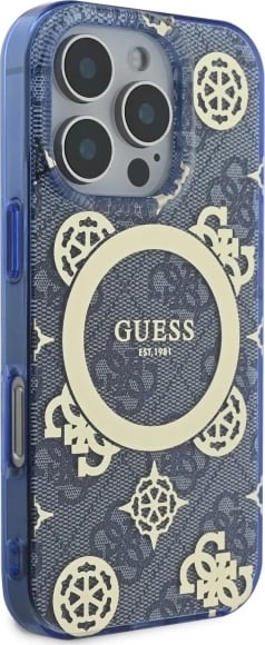 Mbështjellës Guess Peony On 4G MagSafe për iPhone 16 Pro, Blu