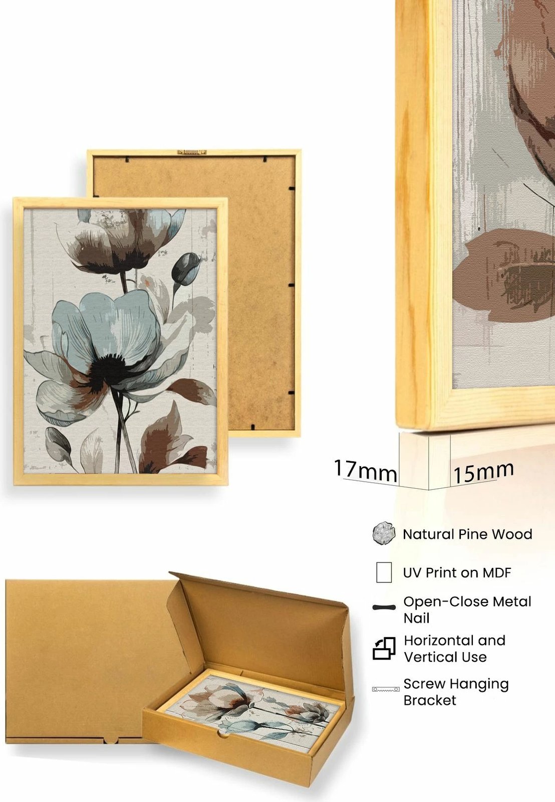 Pikturë dekorative me kornizë, MDF, 3 copë, shumëngjyrëshe, Huhu478, 50x70cm