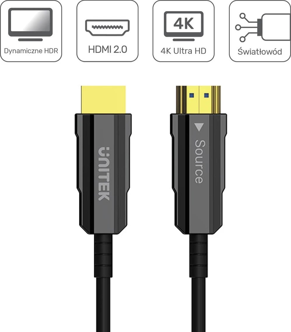 Kabllo HDMI 2.0 AOC Unitek, 4K 60Hz, 15m, e zezë