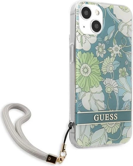 Mbështjellës Guess GUHCP13MHFLSN për iPhone 13 6.1", Flower Strap, Gjelbër