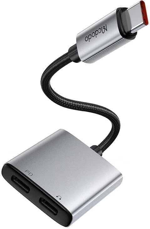 Adapter audio 2-në-1 Mcdodo CA-5570, USB-C në 2x USB-C, argjend