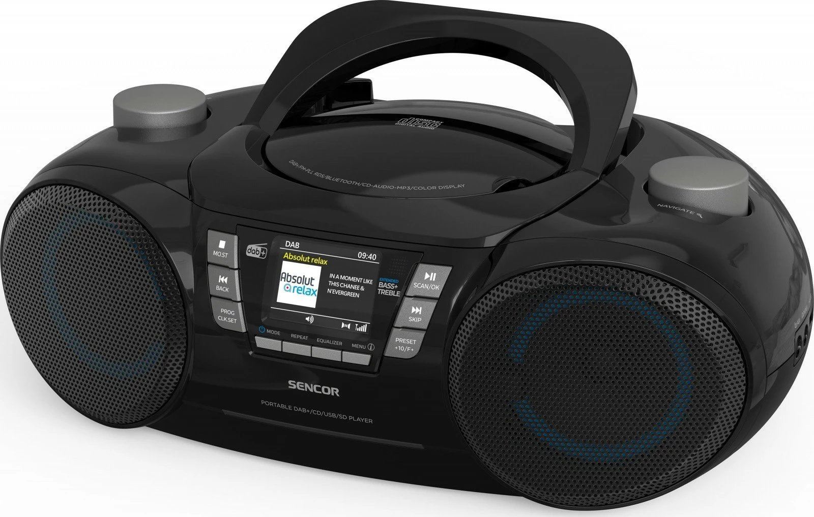 Boombox radio CD, Sencor SPT 6510DB, DAB+, Bluetooth 5.3, 16 W, ekran LCD 2.4", e zezë