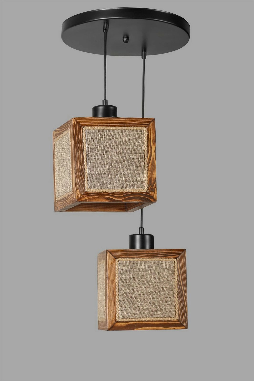 Llambë tavani Opviq Kumsal, 2 drita, dru ahu, ngjyrë arre, kapak stofi