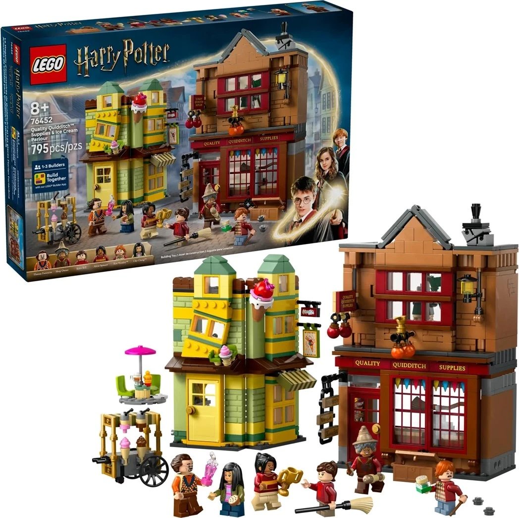 Set LEGO Harry Potter 76452, Quality Quidditch Supplies & Ice Cream Parlour, 795 pjesë, me 6 minifigura