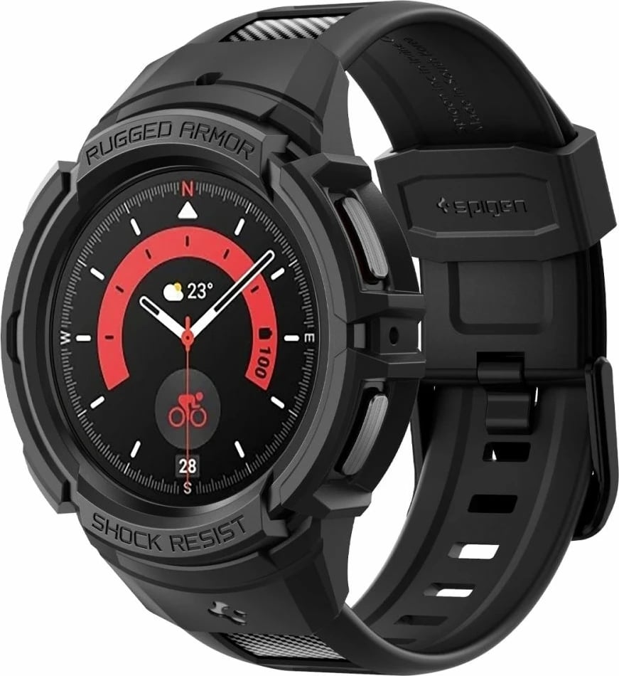 Mbështjellës Spigen Rugged Armor Pro me rrip për Samsung Galaxy Watch 5 Pro 45mm, Zi