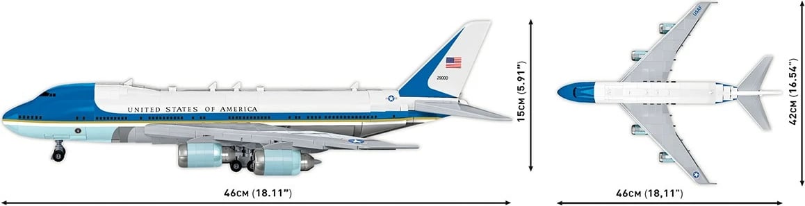 Set blloqe ndërtimi Cobi Boeing 747 Air Force One, 1087 pjesë, plastikë, ekstra i madh