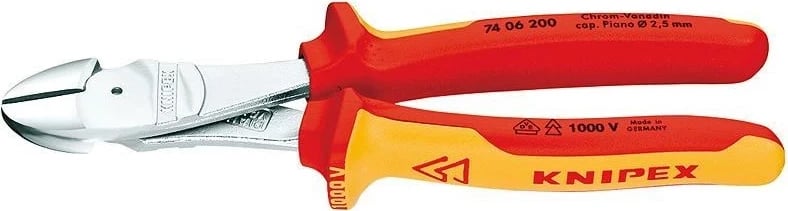 KNIPEX 74 06 200 kthetra diagonale, 200 mm, e kuqe dhe e verdhë