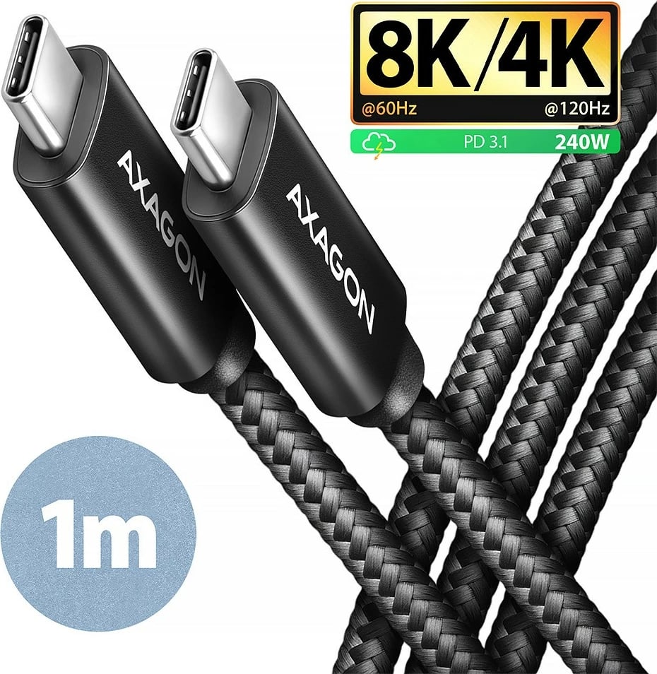 Kabllo USB-C në USB-C AXAGON BUCM4X-CM10AB, 1m, USB4 Gen 3x2, 240W, 8K, E zezë