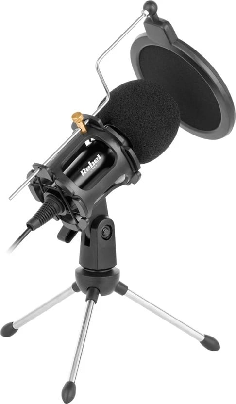 Mikrofon kondensator Rebel KOM1052, i zi, me tripod dhe filter pop