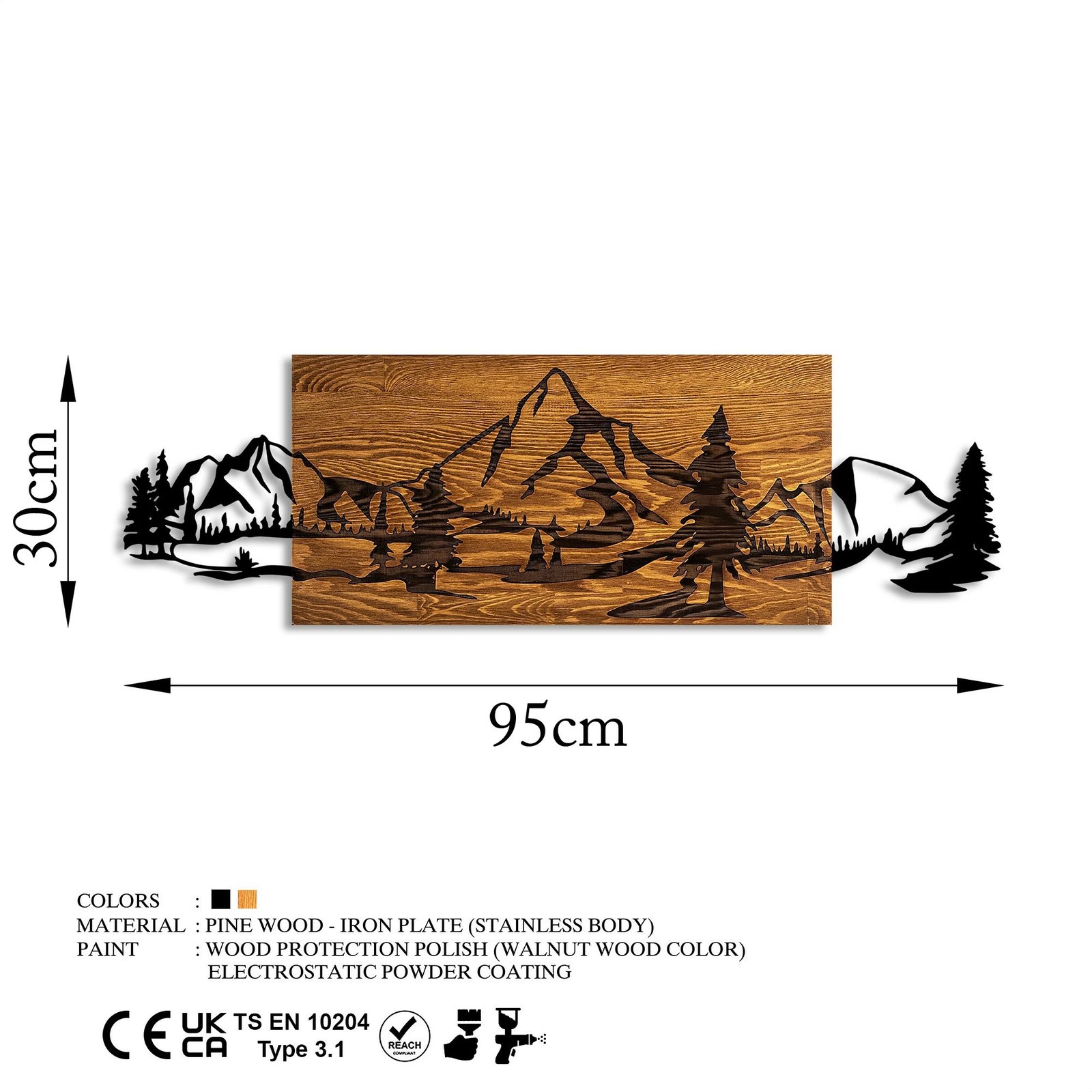 Aksesor dekorativ prej druri për mur, Wallity, pamje malore