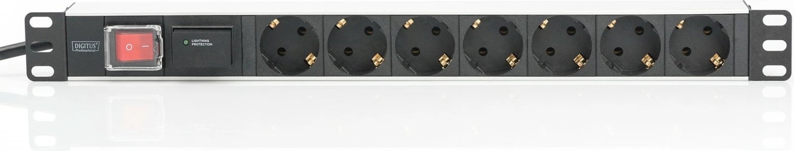 Prizë rack Digitus DN-95407, 7xSchuko, 2m, alumini, argjendtë