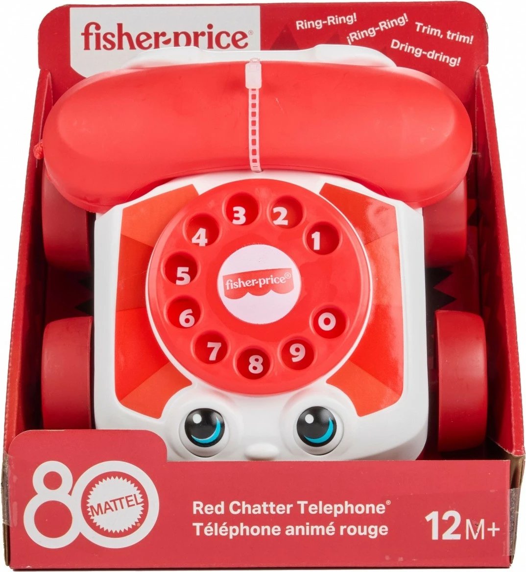 Lodër telefon tërheqës Fisher Price Chatterbox JGG97, plastikë, kuqe/bardhë, për fëmijë