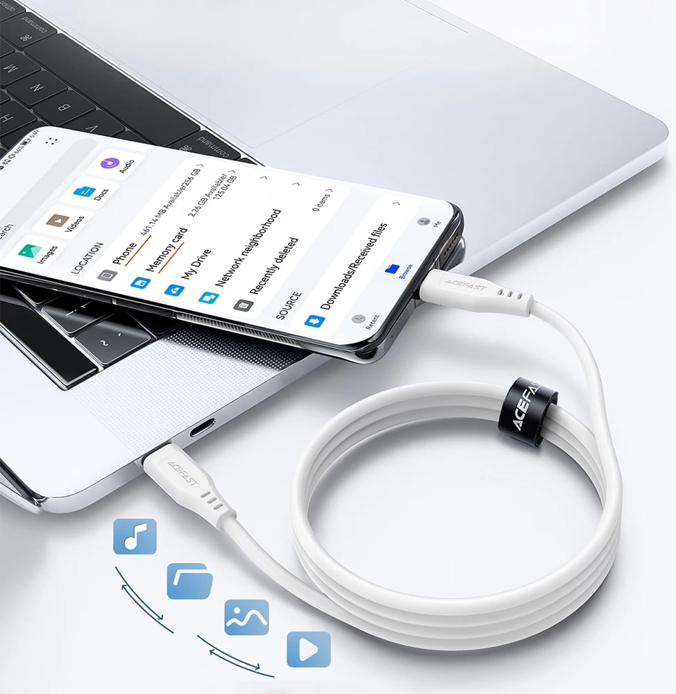 Kabllo Acefast C3-03 USB-C në USB-C, 1.2m, 60W, e bardhë