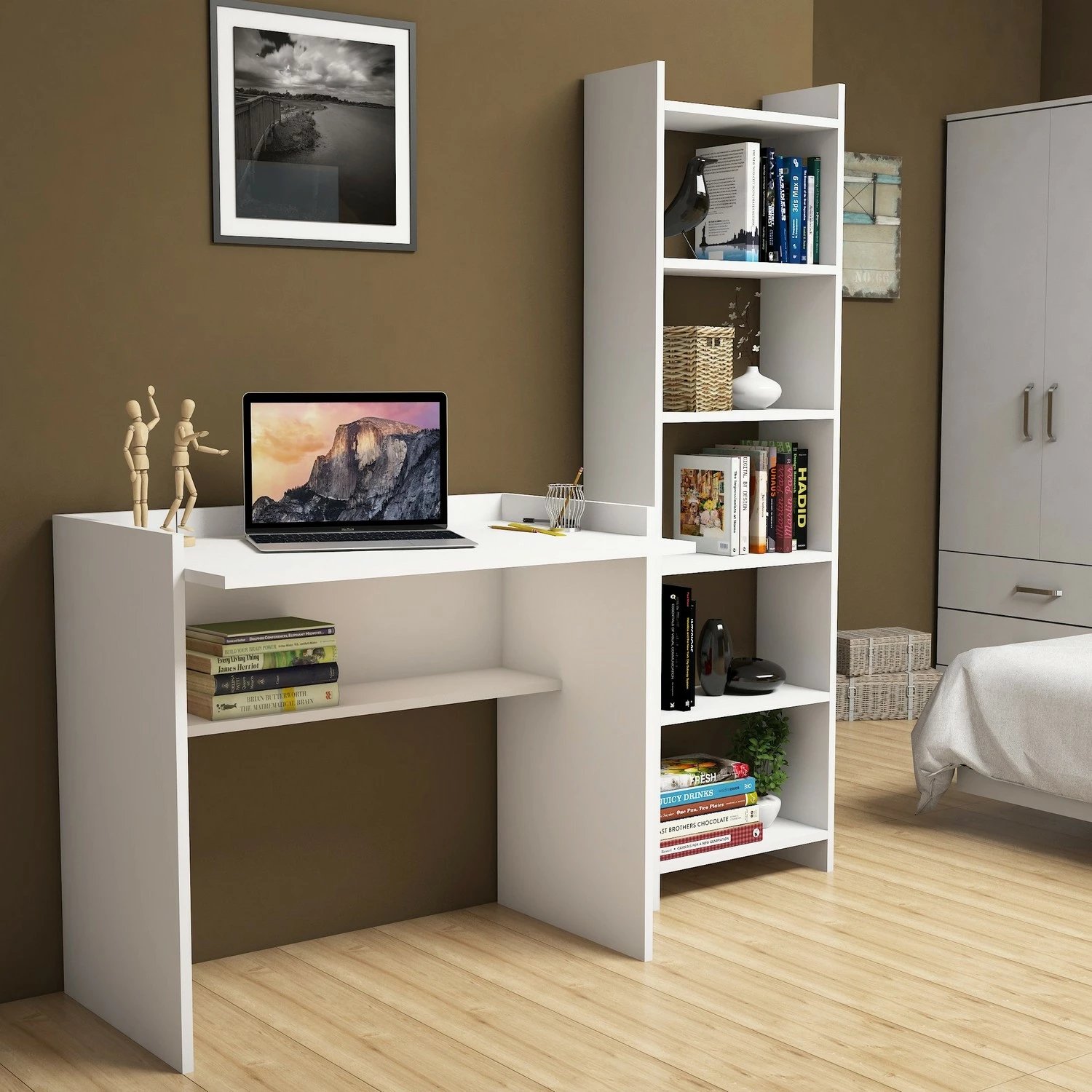 Tavolinë studimi me raft libra, Hanah Home, Karma, e bardhë