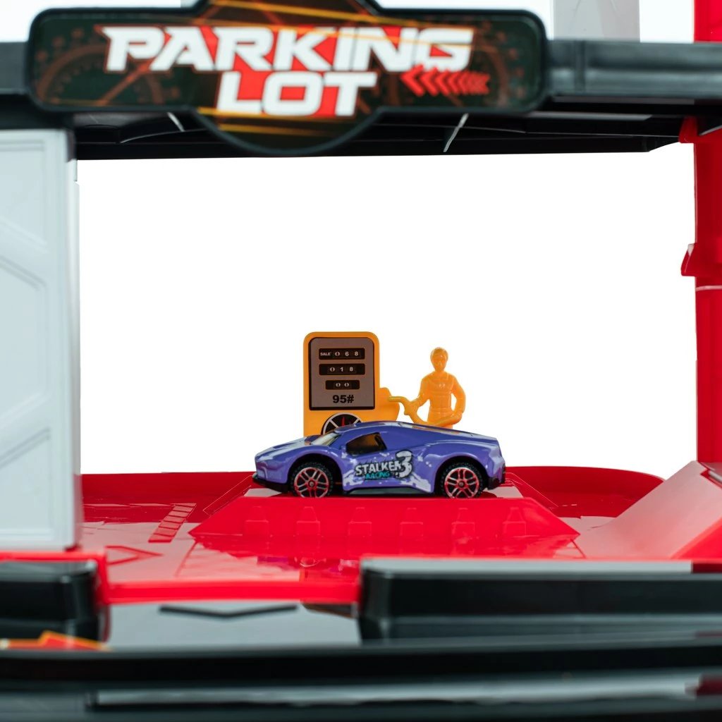 Set garazh lodër, Baby Mix, me ashensor, stacion karburanti, 4 makina metalike + helikopter, 60x33x29 cm, shumëngjyrësh