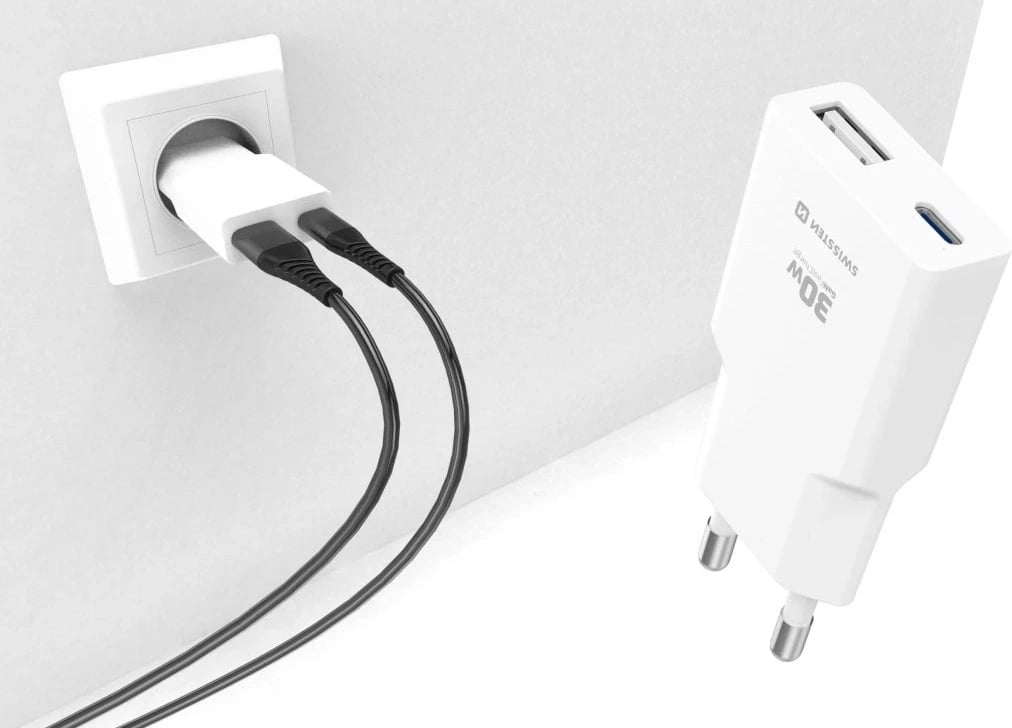 SWISSTEN SLIM KARIKUES GaN USB-C + USB-A 30W 