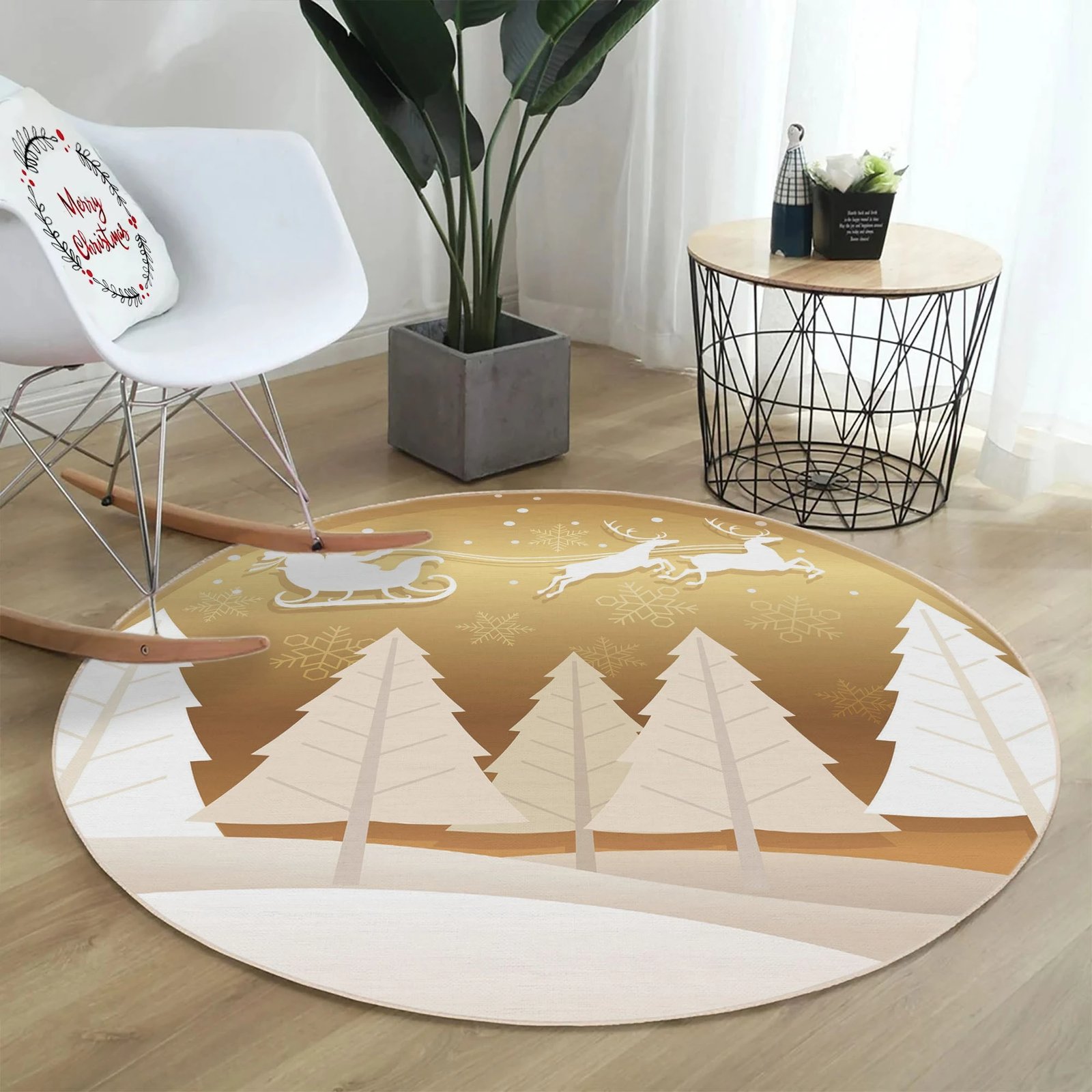 Qilim i rrumbullakët, ngjyrë ari dhe e bardhë, Conceptum Hypnose, Woopamuk449, 140cm