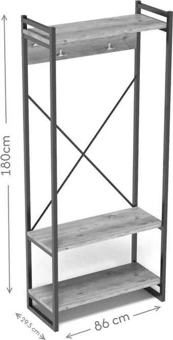 Mobilje hyrëse me varëse Baker, metal i zi dhe melaminë e bardhë, 90x34x180cm