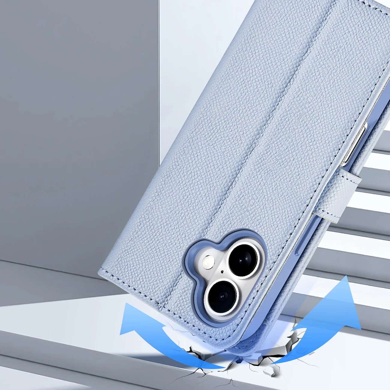 Mbështjellës Dux Ducis Lawa për iPhone 16, me portofol magnetik të ndashëm, lëkurë, kaltër