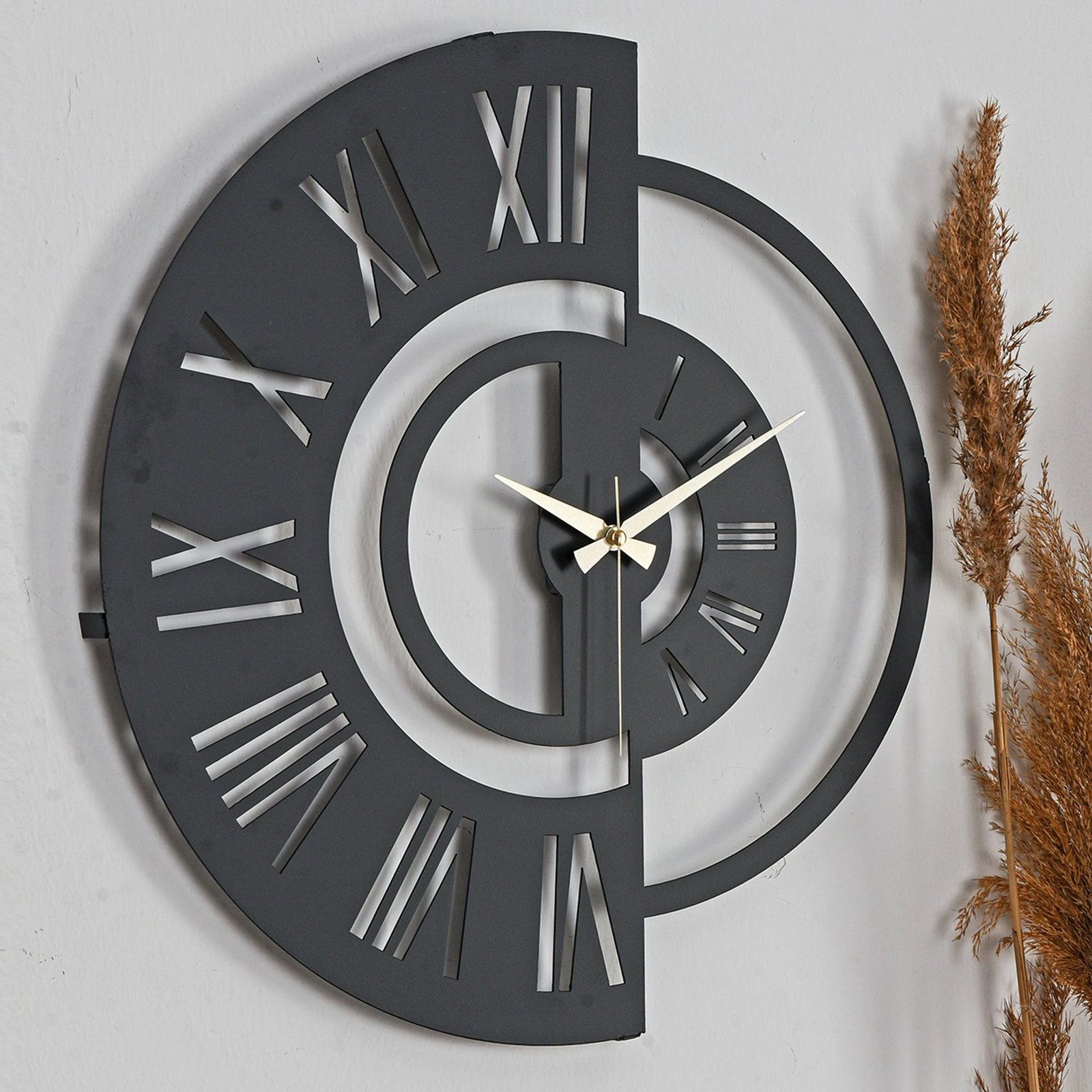 Orë muri dekorative prej metali, Wallity, Ruota 04, e zezë, 41cm