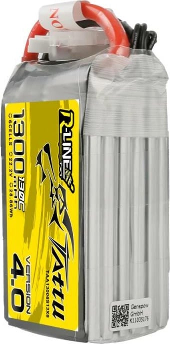 Bateri LiPo Tattu R-Line 4.0, 1300mAh, 22.2V, 130C, 6S1P, XT60