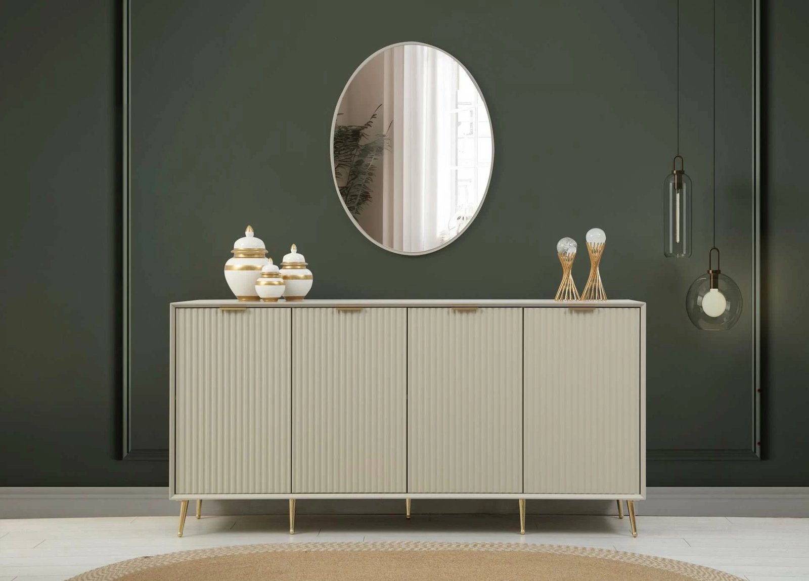 Konsolë Skye Decor, ngjyrë ranore, me pasqyrë