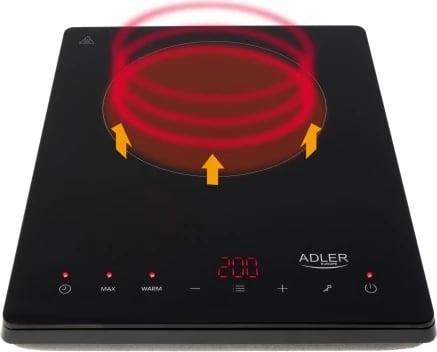 Sobë induksioni një-pllakë, Adler AD 6513, 2000W, diametër pllake 190mm, ekran LCD, timer 180 min, e zezë