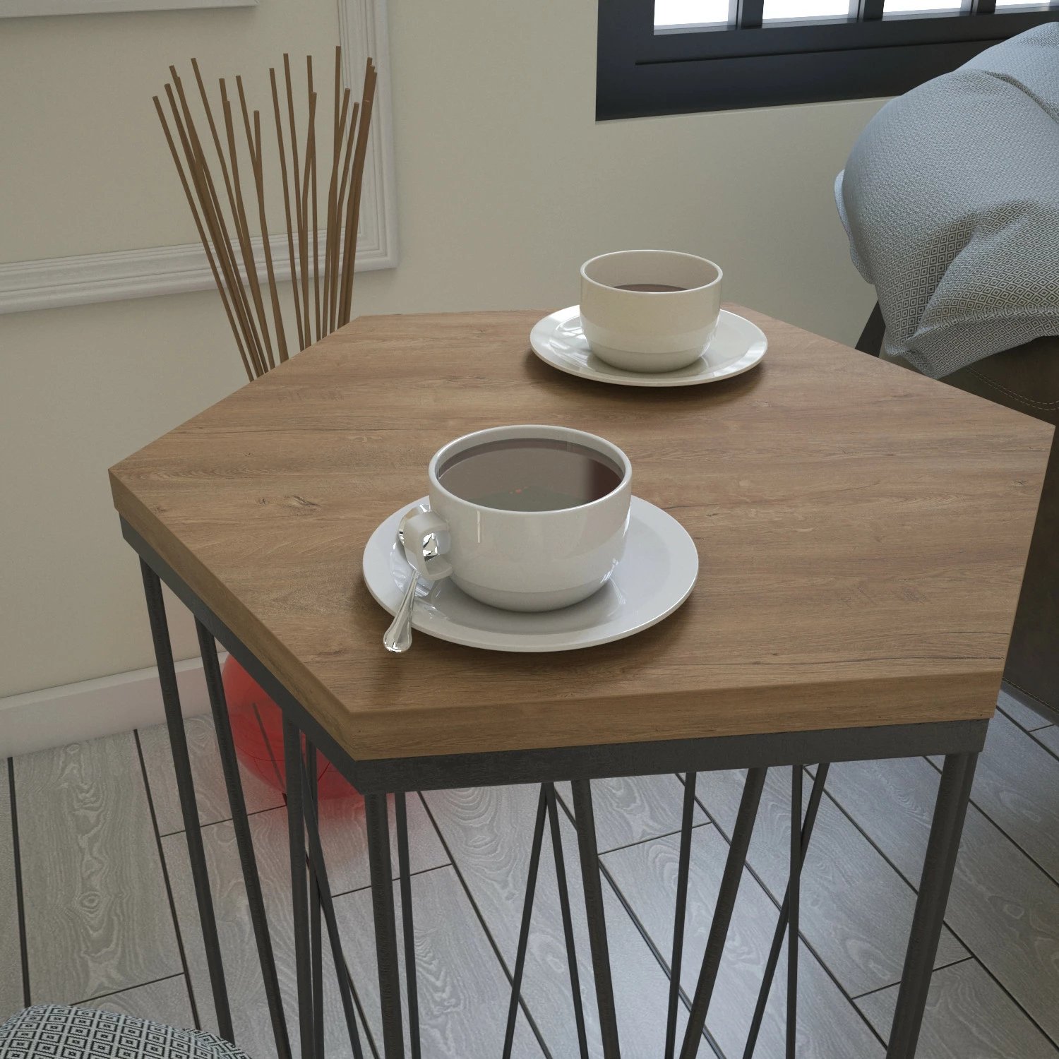 Tavolinë anësore Hanah Home, Cetrus Kafkas, ngjyrë lis i errët dhe e zezë