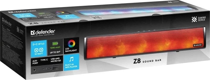 Soundbar Defender Z8, 10W, LED, Bluetooth, E zezë