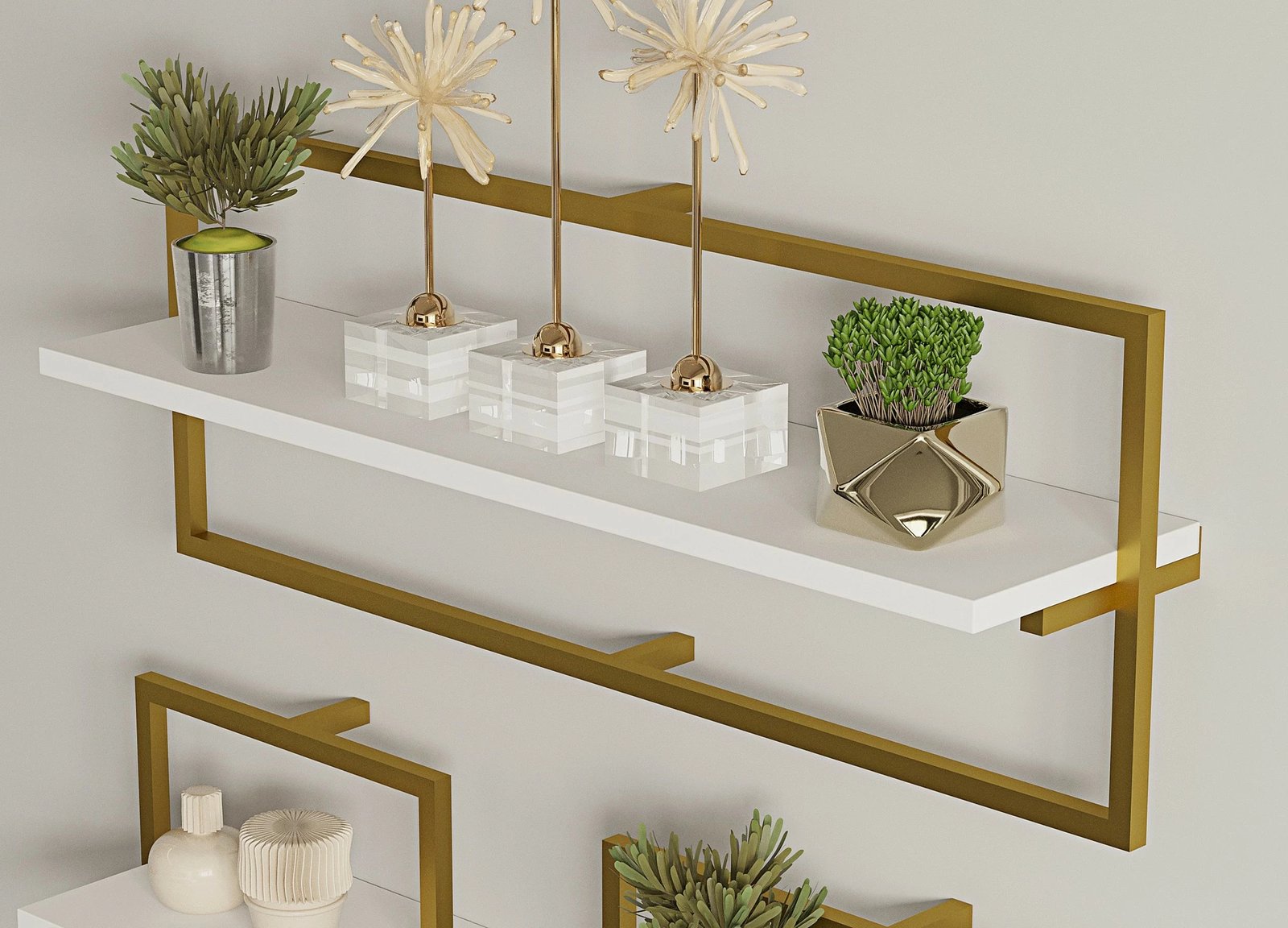 Raft muri dekorativ, ngjyrë e bardhë dhe ari, Skye Decor