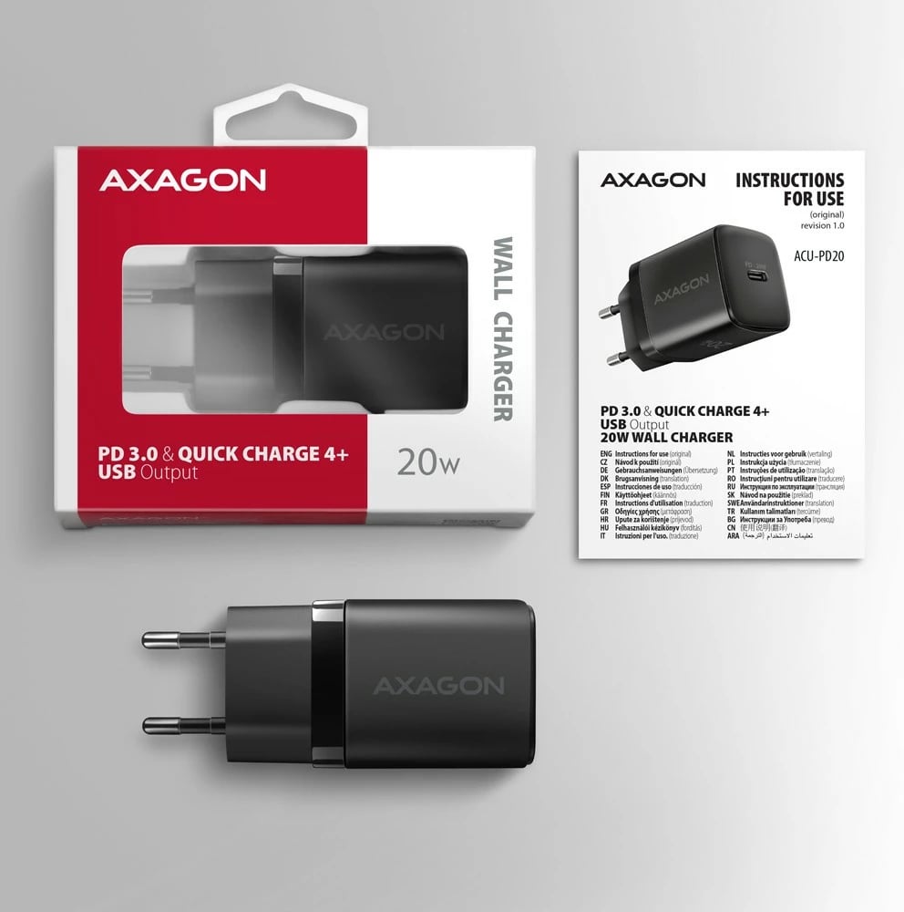 Karikues muri AXAGON ACU-PD20, 20W, 1x USB-C, i zi