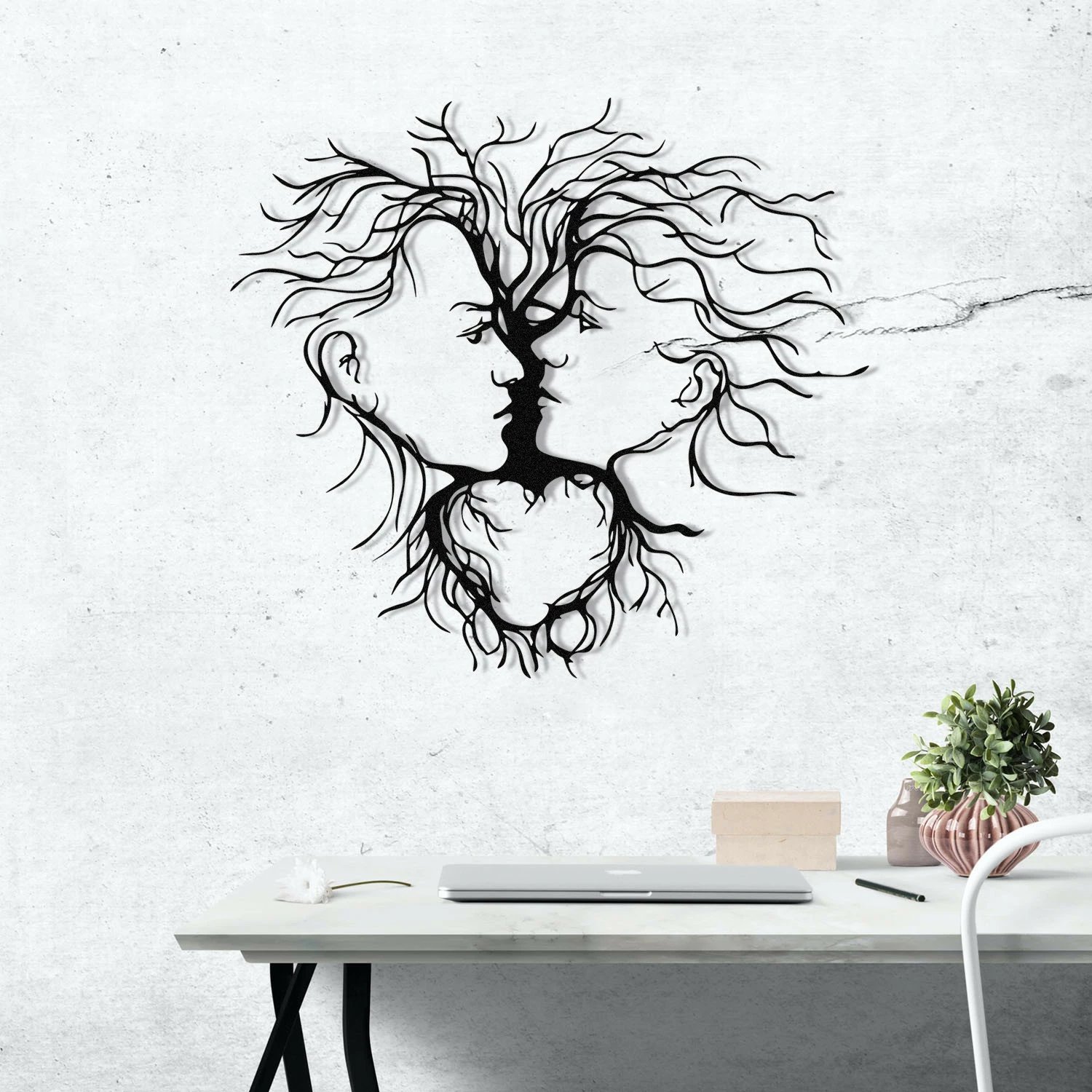 Aksesor dekorativ metalik për mur, Wallity Entrika, ngjyrë e zezë, 70x64cm