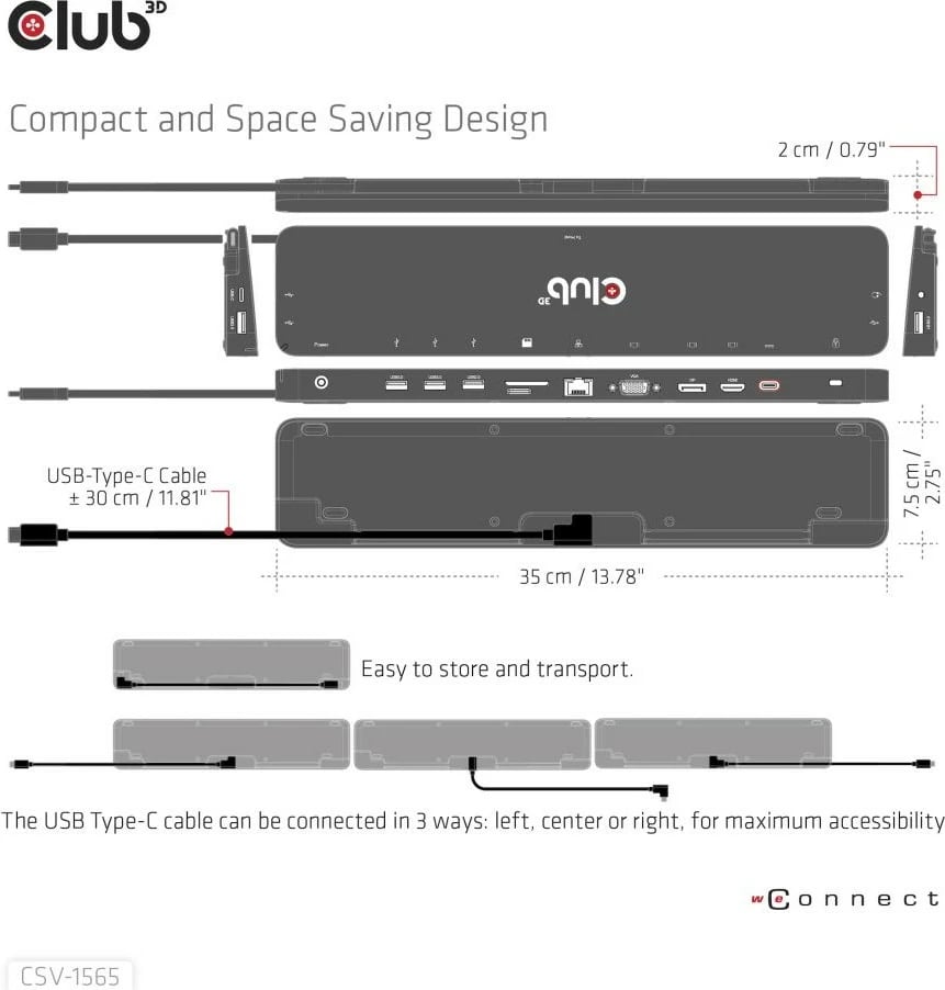 Docking station Club3D 4K ChargingDock USB-C, 5xUSB3, DP1.4, HDMI, VGA, LAN, 100W, e zezë