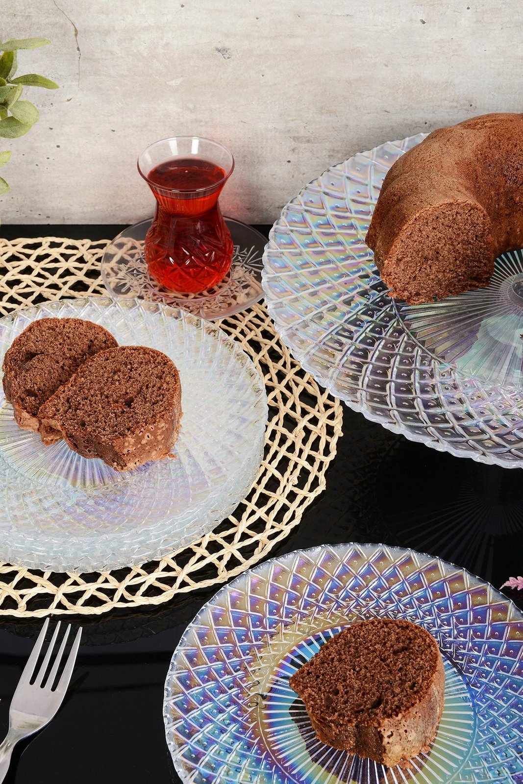 Set për shërbim torte prej xhami, 7 pjesë, Hermia Belinda 7PTLS