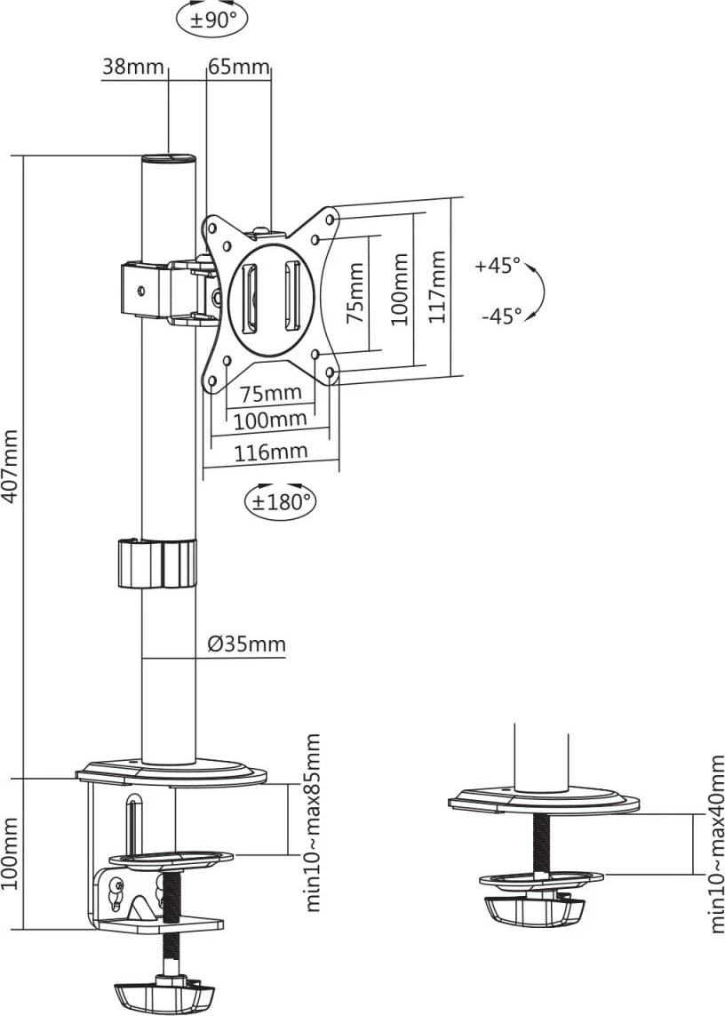 Mbajtës tavoline për monitor Maclean MC-751N, 17-32", Çelik, i zi