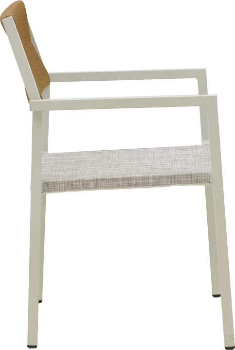 Set tavoline me dy karrige Savor-Kliton, alumin i bardhë dhe ratan natyral, 80x80x74cm